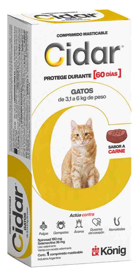 COMPRIMIDO CIDAR 60 DIAS GATOS DE 3A6KG