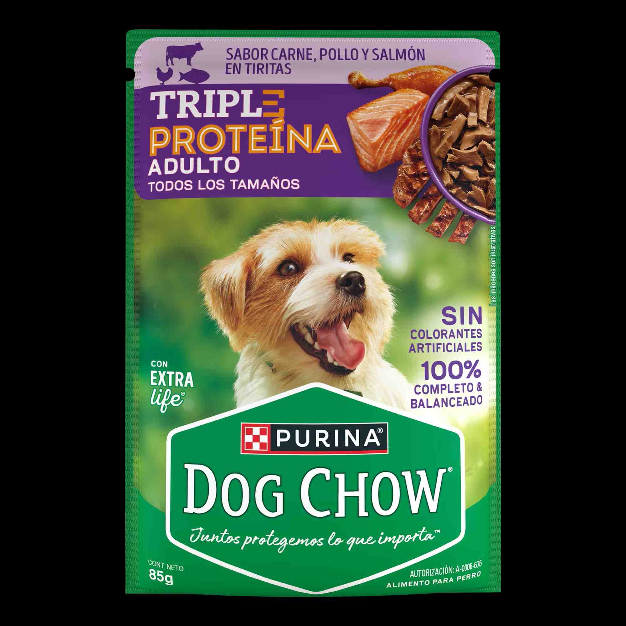 POUCH DOG CHOW SALMON, POLLO Y CARNE 85G