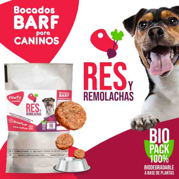 VIANDA BARF PERRO RAWFY TERNERA Y REMOLACHA X 10 UNIDADES