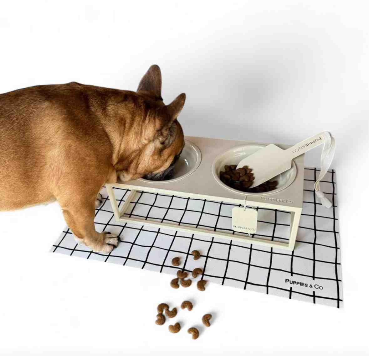 COMEDERO ELEVADO DOBLE IRON BEIGE TALLE S 40X20X12