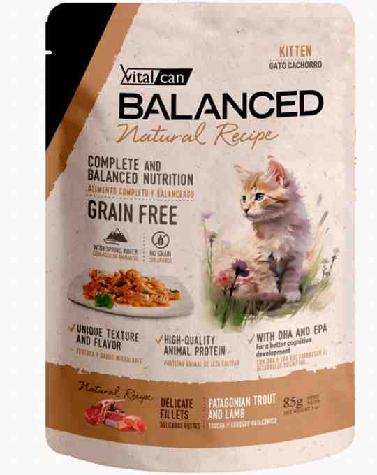 POUCH BALANCED GATO KITTEN TRUCHA Y CORDERO X 85G