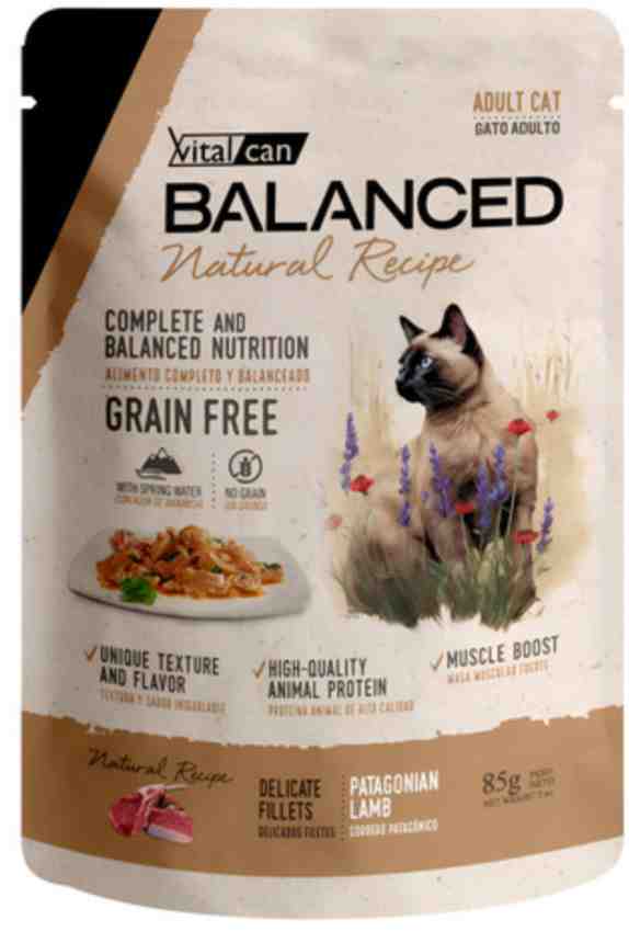 POUCH BALANCED NATURAL GATO ADULTO CORDERO PATAGONICO X 85G