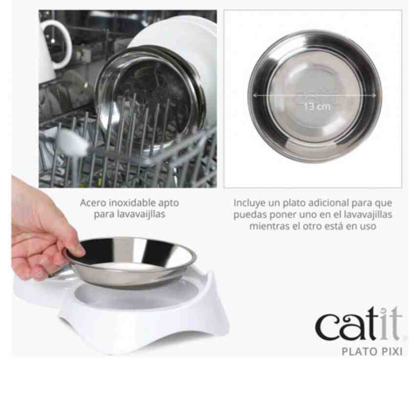 43874 COMEDERO PIXI  GATO BLANCO  SIMPLE CON PLATO DE REPUESTO