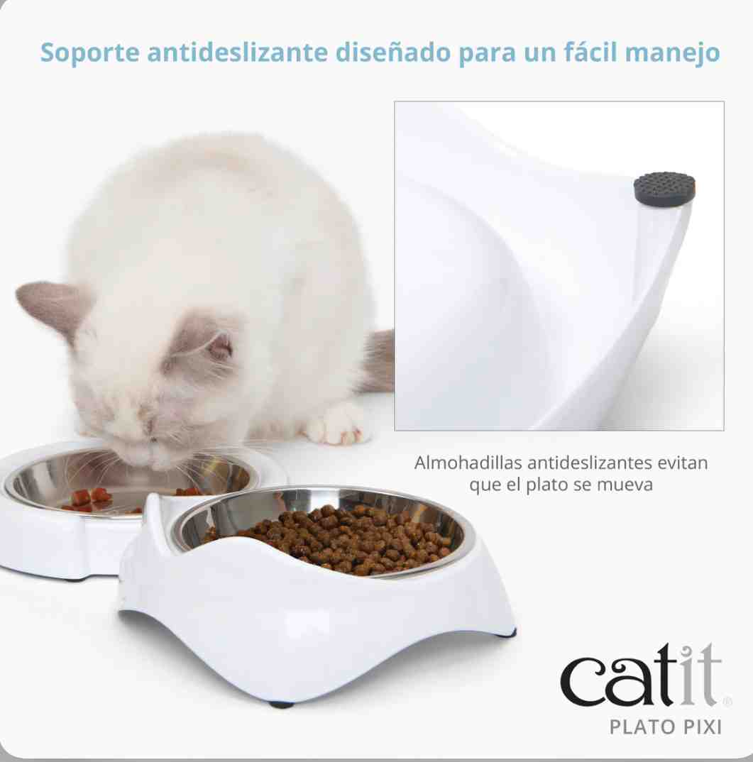 43875 COMEDERO DOBLE PIXI BLANCO CON COMEDERO DE REPUESTO