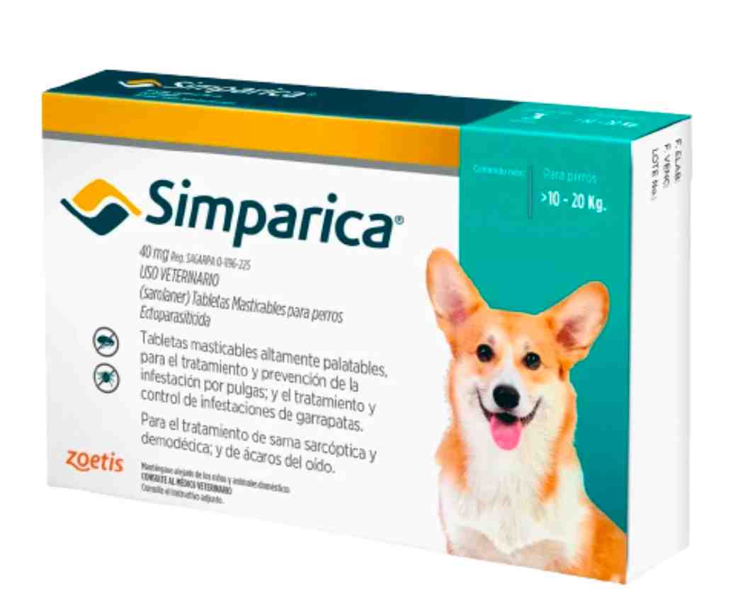 COMPRIMIDOS SIMPARICA 10 A 20KG PUL/GARRA